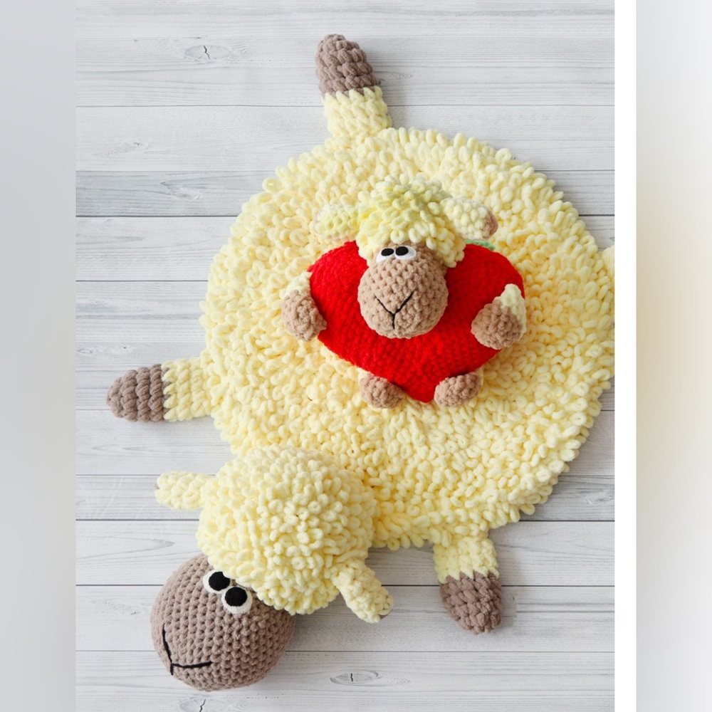 Handmade Crochet sheep rug or pillow